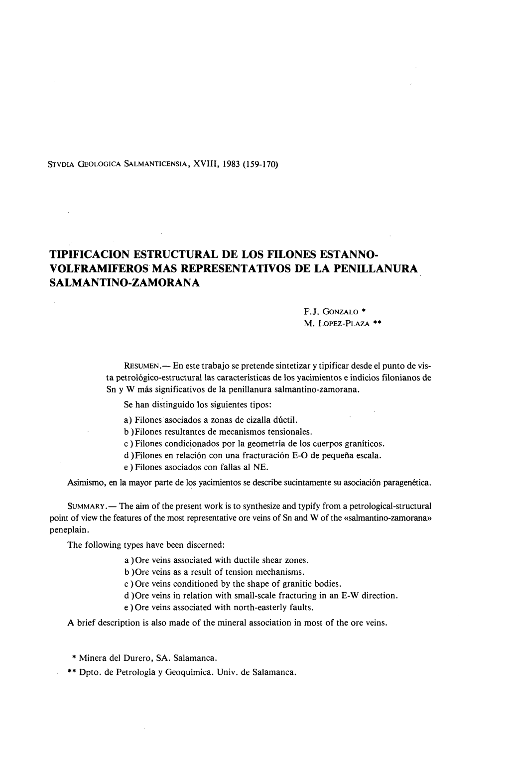 Tipificación Estructural De Los Filones Estanno-Volframíferos Más