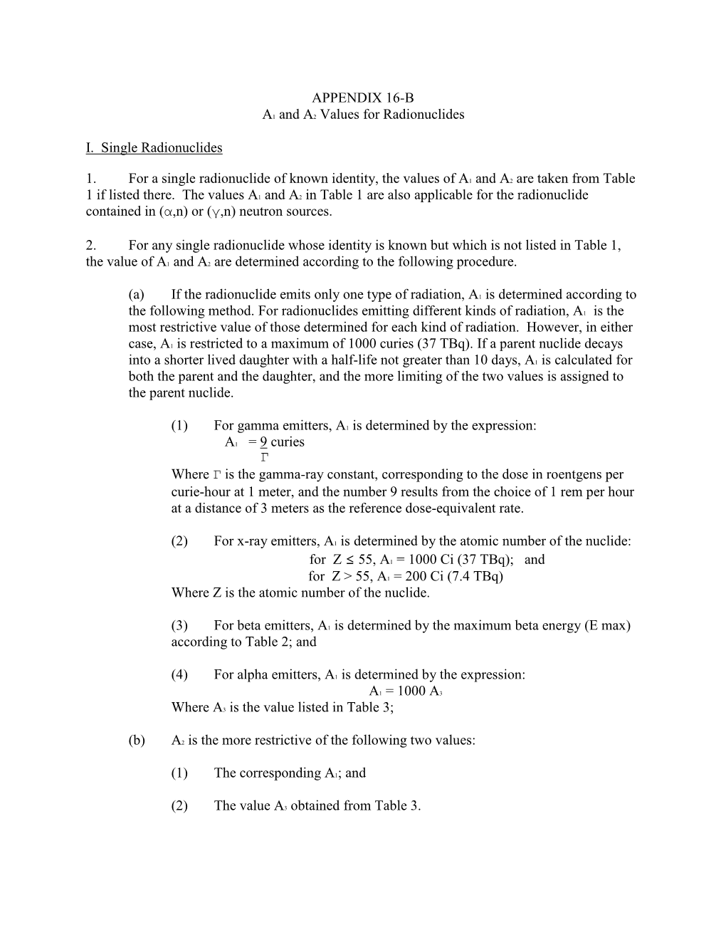 Appendix B: A1 and A2 Values for Radionuclides