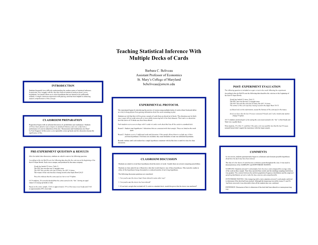 Teaching Statistical Inference with Multiple Decks of Cards