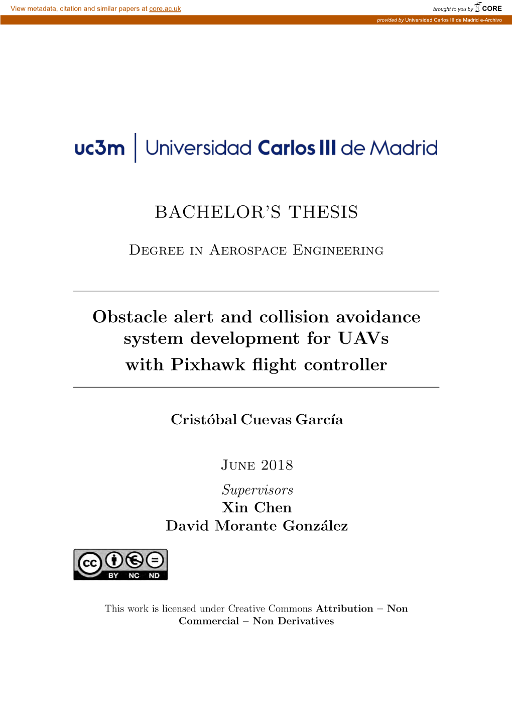 BACHELOR's THESIS Obstacle Alert and Collision Avoidance System Development for Uavs with Pixhawk Flight Controller