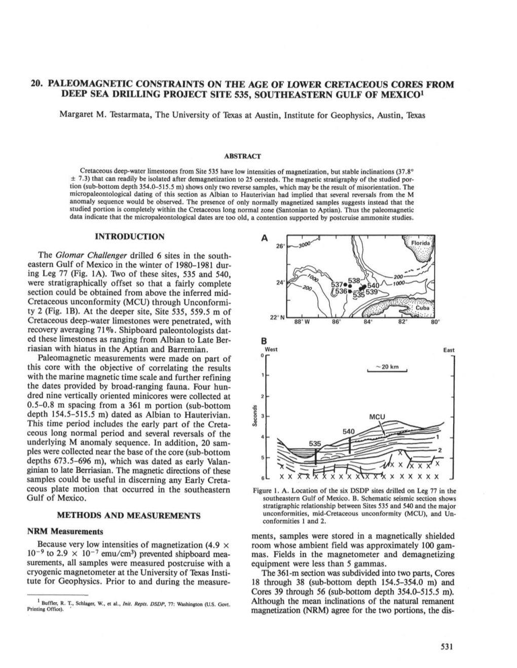 20. Paleomagnetic Constraints on the Age of Lower Cretaceous Cores from Deep Sea Drilling Project Site 535, Southeastern Gulf of Mexico1