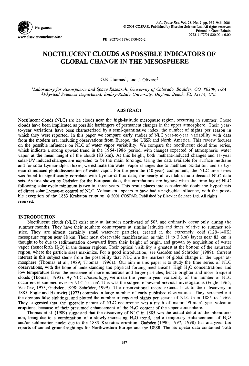 Noctilucent Clouds As Possible Indicators of Global Change in the Mxsosphxre