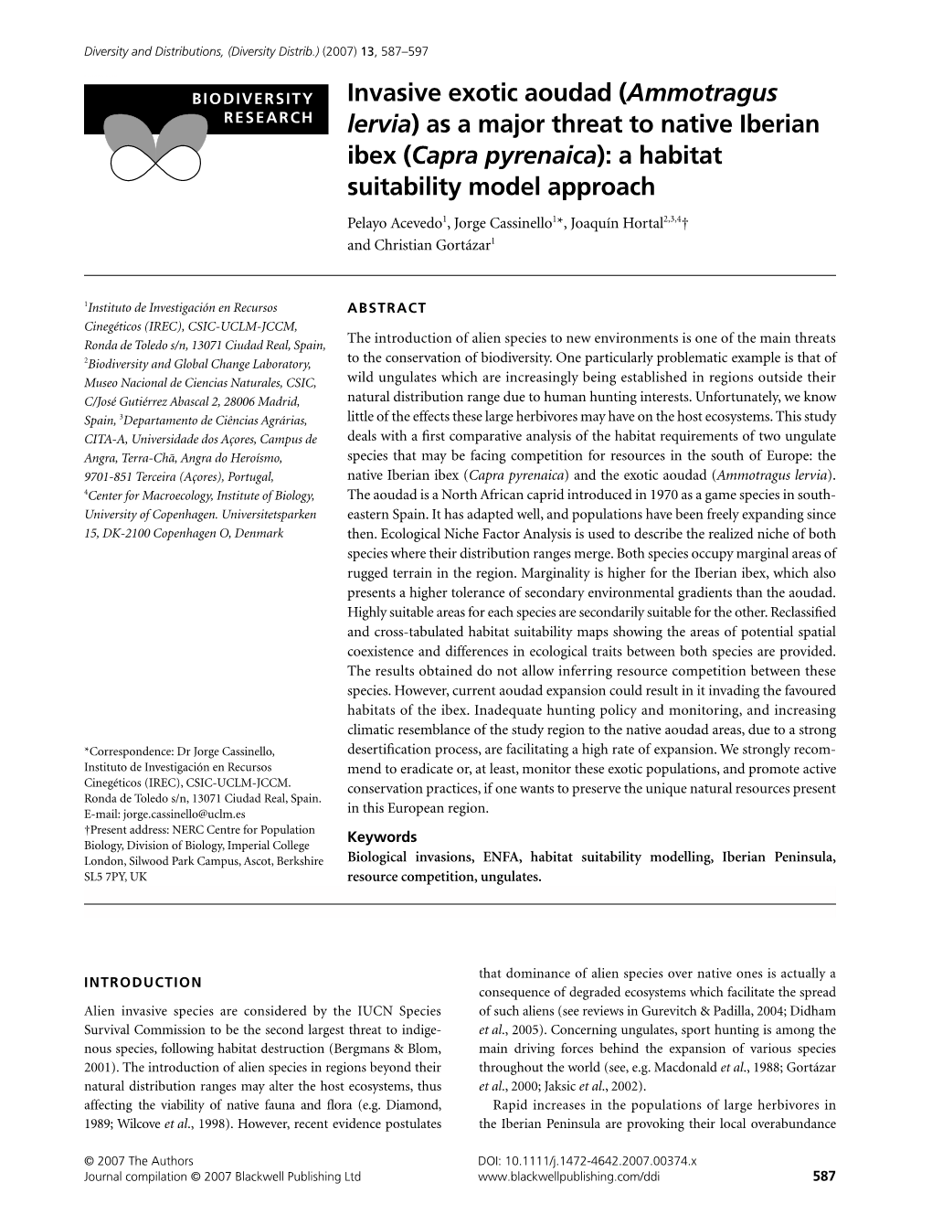 Invasive Exotic Aoudad (Ammotragus Lervia) As a Major Threat to Native Iberian Ibex