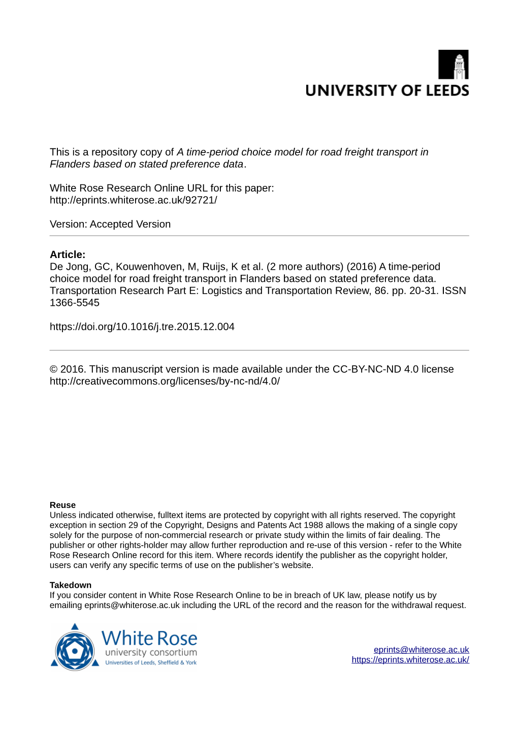 A Time-Period Choice Model for Road Freight Transport in Flanders Based on Stated Preference Data