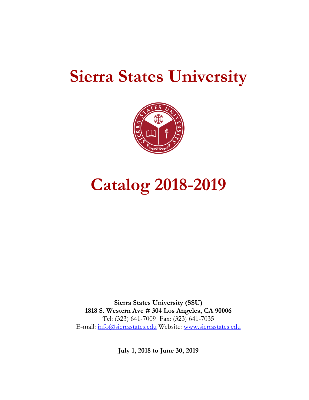 Sierra States University Catalog 2018-2019