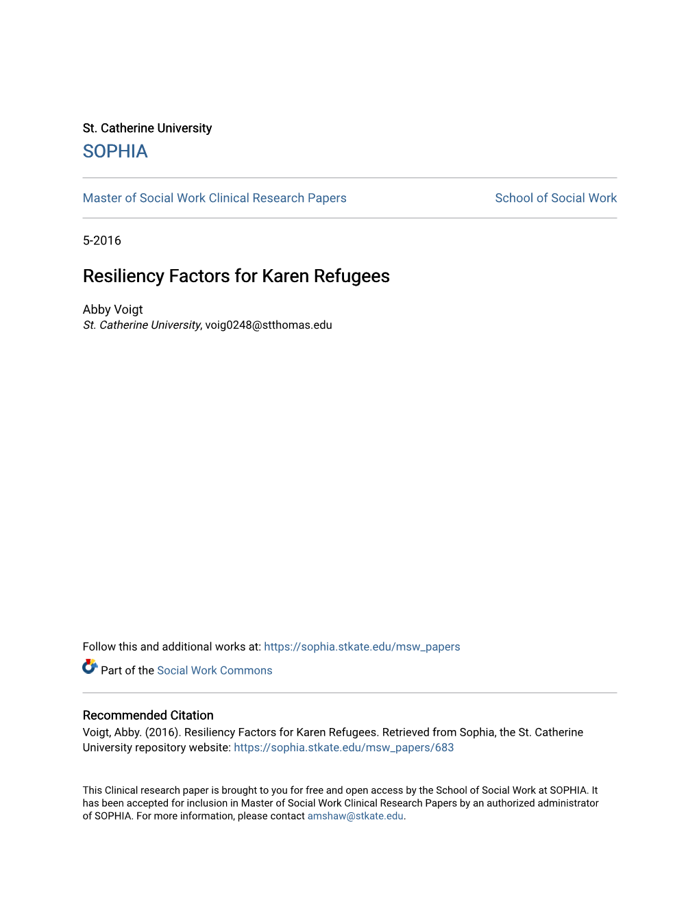 Resiliency Factors for Karen Refugees