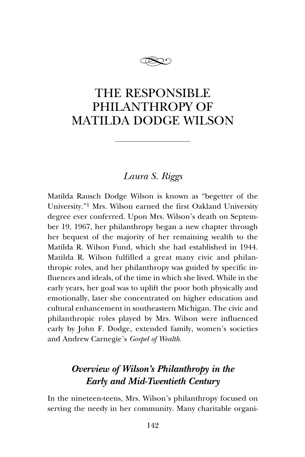 The Responsible Philanthropy of Matilda Dodge Wilson