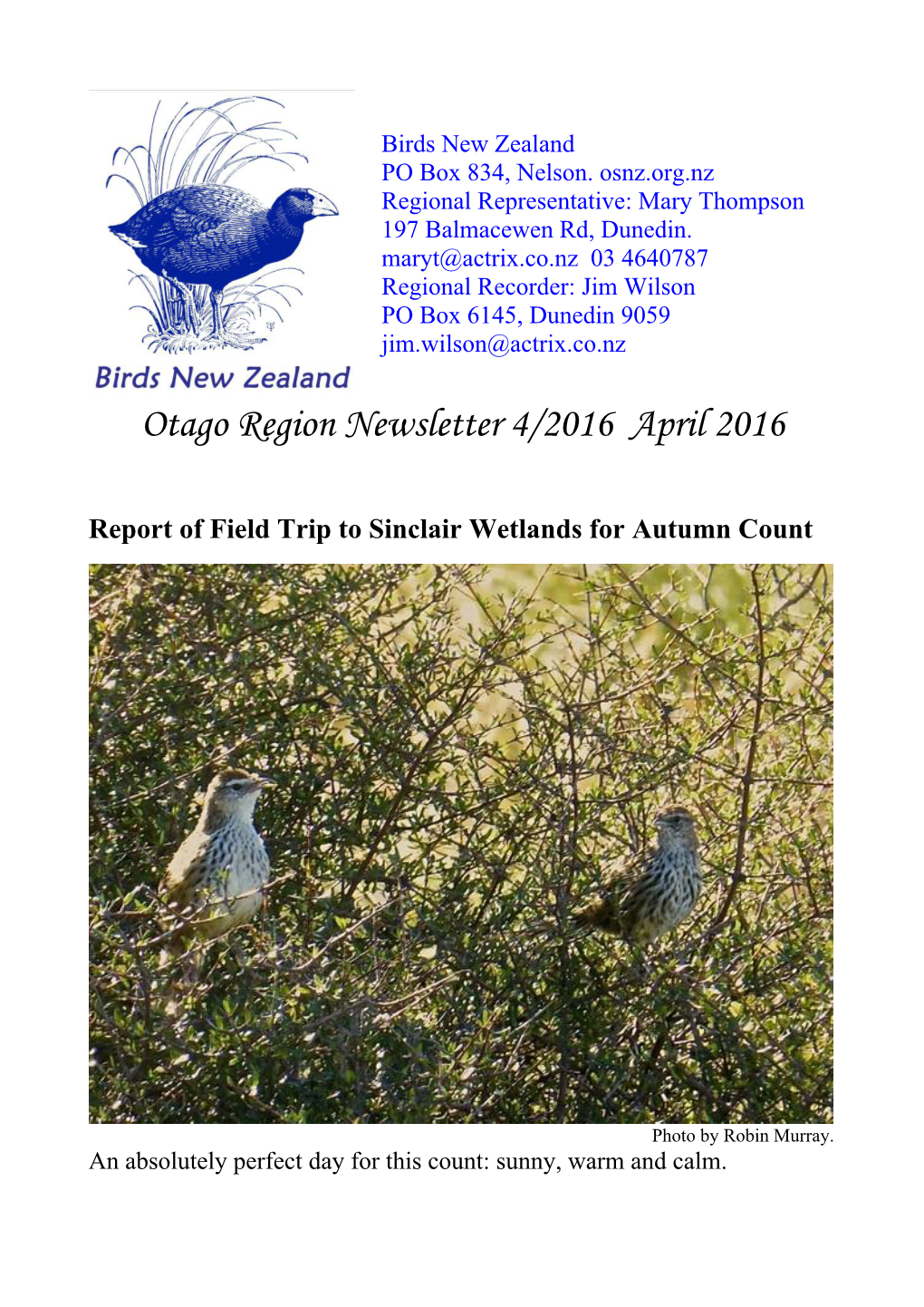 Otago Region Newsletter 4/2016 April 2016