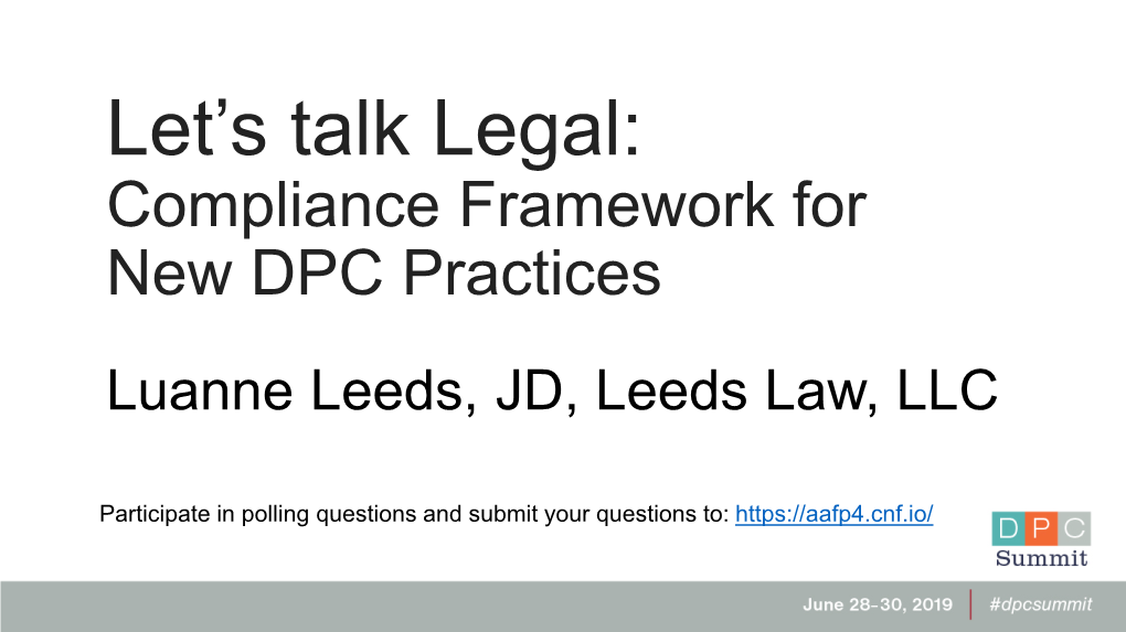 Let's Talk Legal: Compliance Framework for New DPC Practices