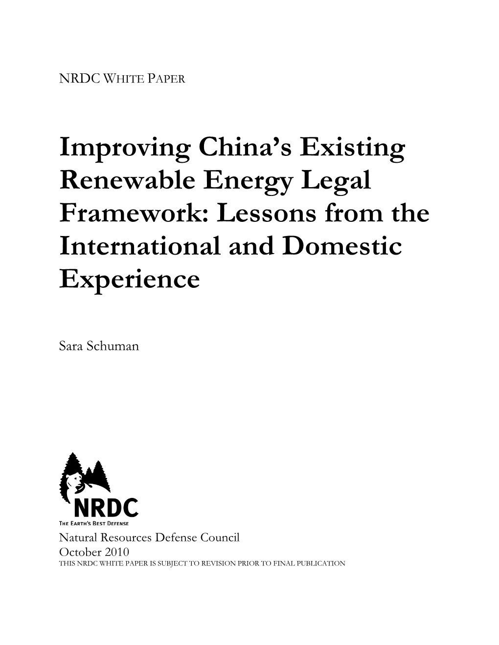 Improving China's Existing Renewable Energy Legal Framework