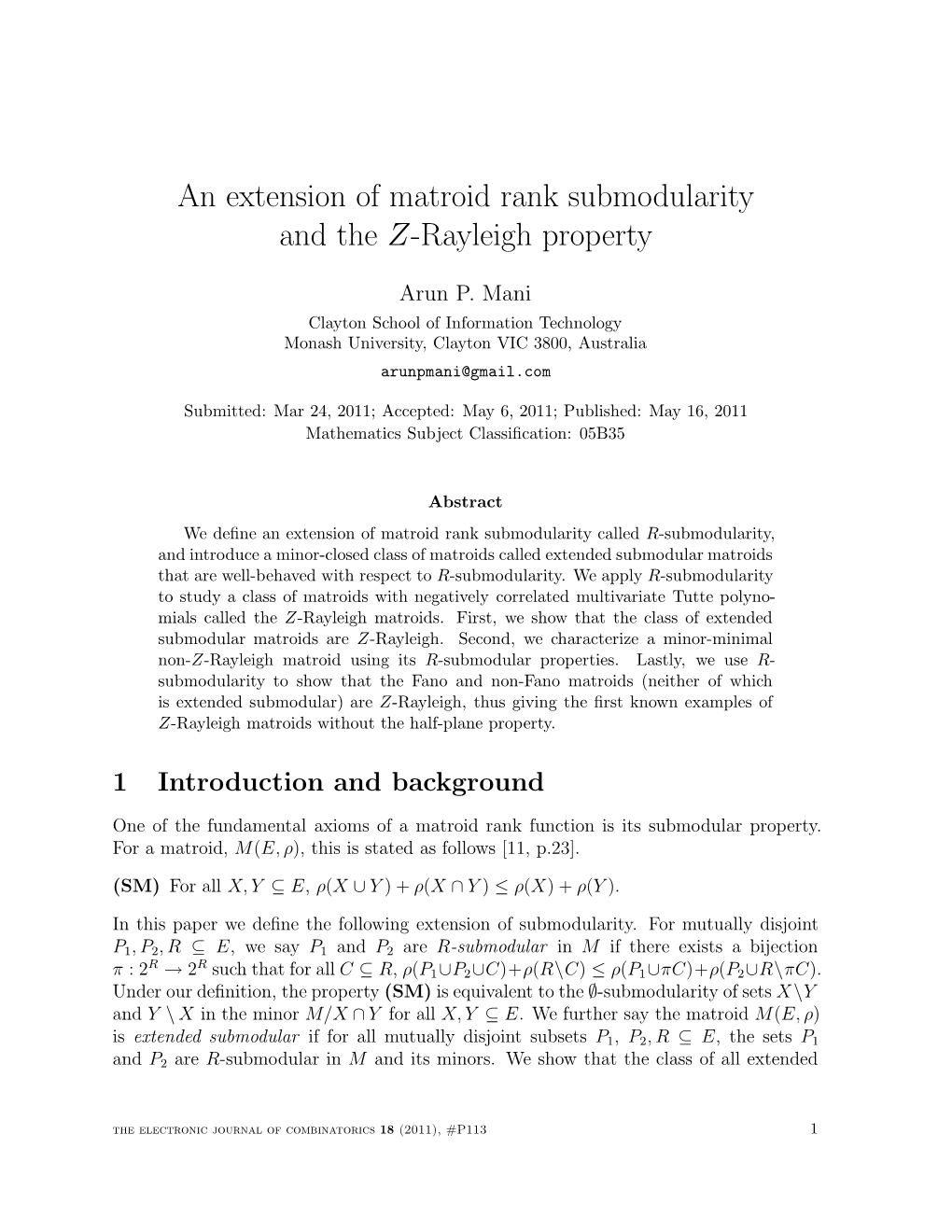 An Extension of Matroid Rank Submodularity and the Z-Rayleigh Property