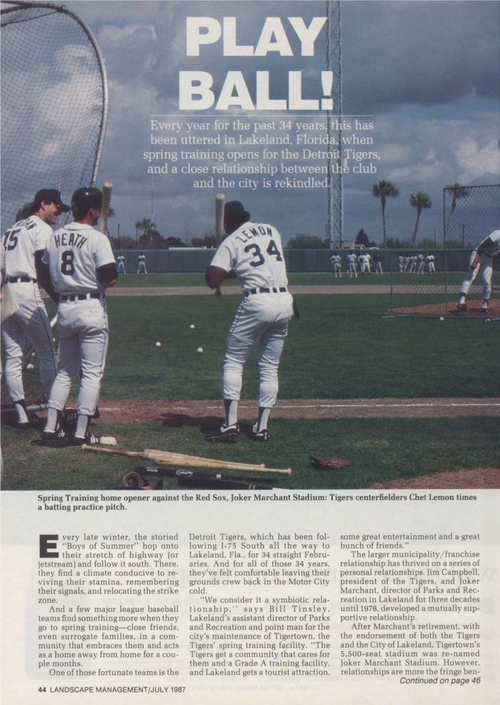 Spring Training Home Opener Against the Red Sox, Joker Marchant Stadium: Tigers Centerfielders Chet Lemon Times a Batting Practice Pitch