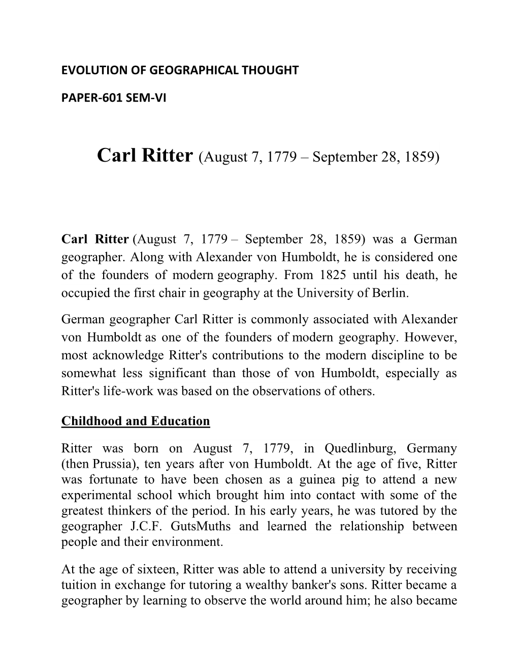 Carl Ritter (August 7, 1779 – September 28, 1859)