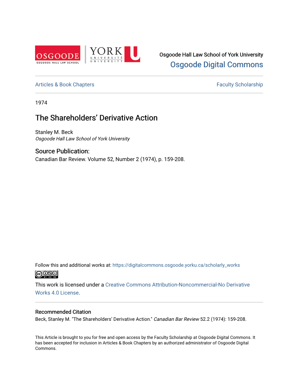The Shareholders' Derivative Action 16 1