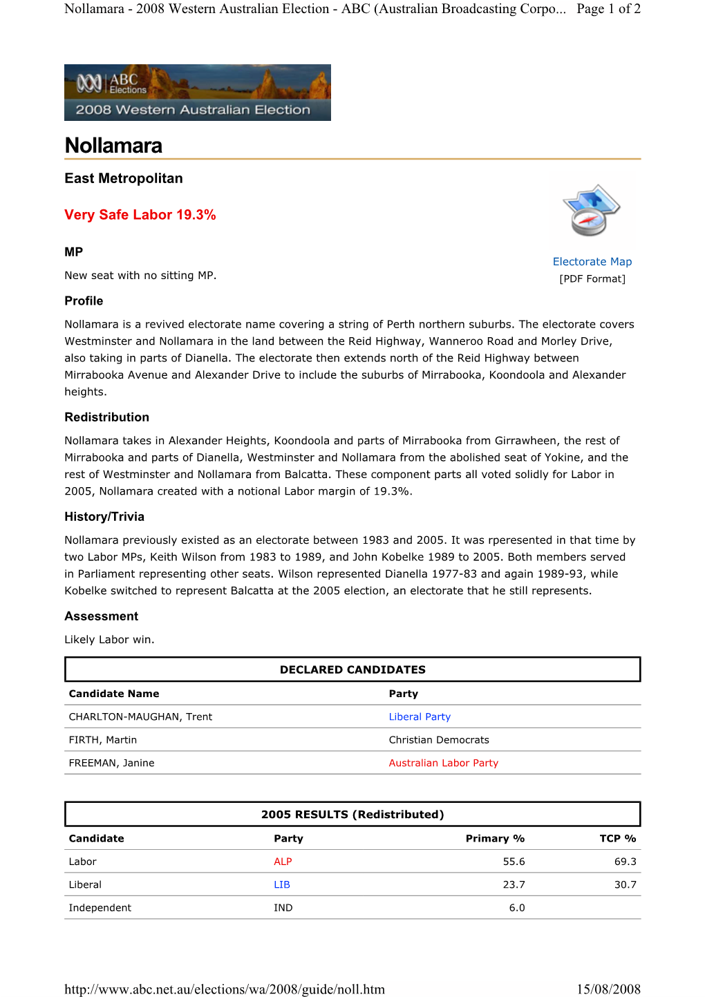 Nollamara - 2008 Western Australian Election - ABC (Australian Broadcasting Corpo