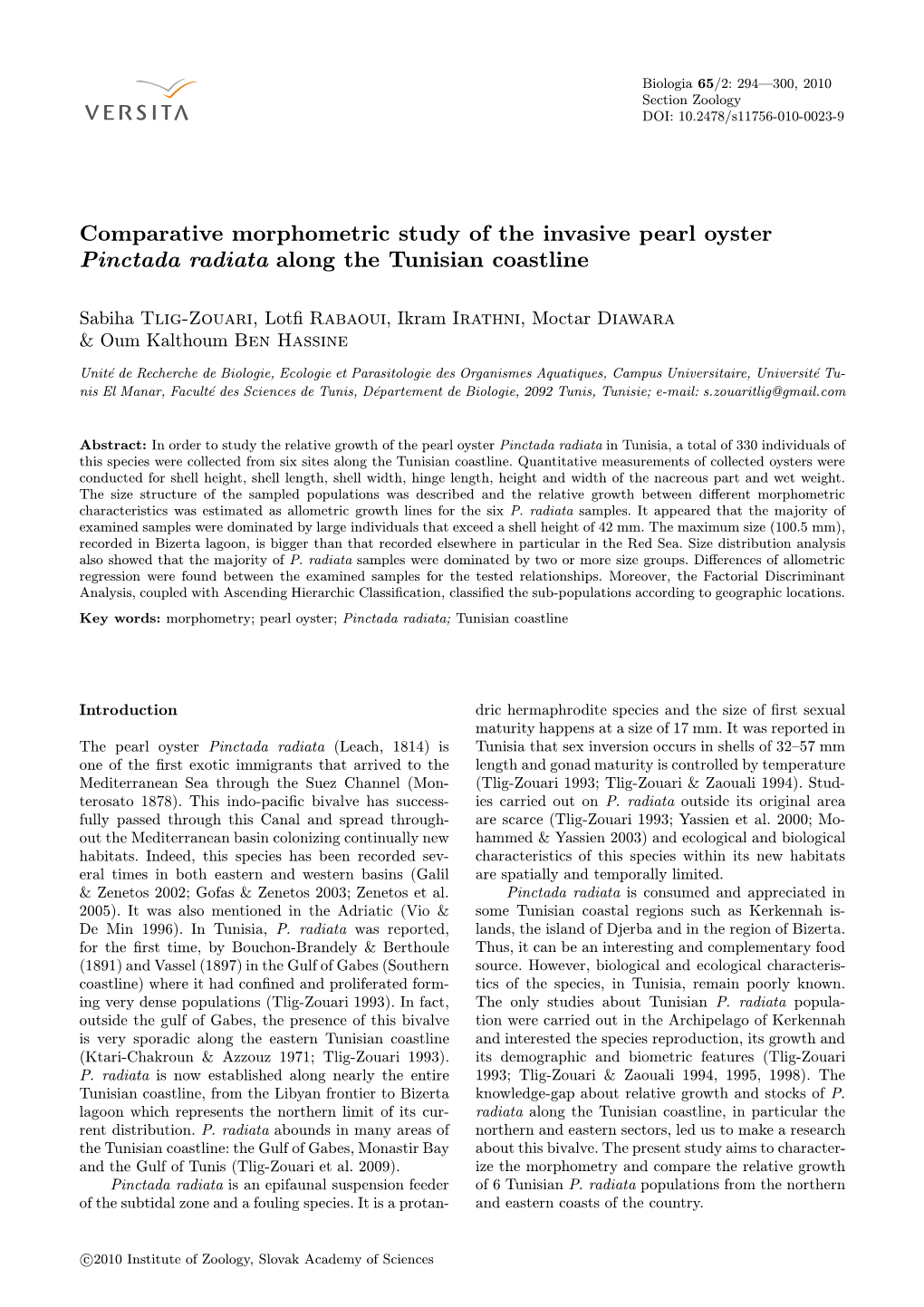 Comparative Morphometric Study of the Invasive Pearl Oyster Pinctada Radiata Along the Tunisian Coastline