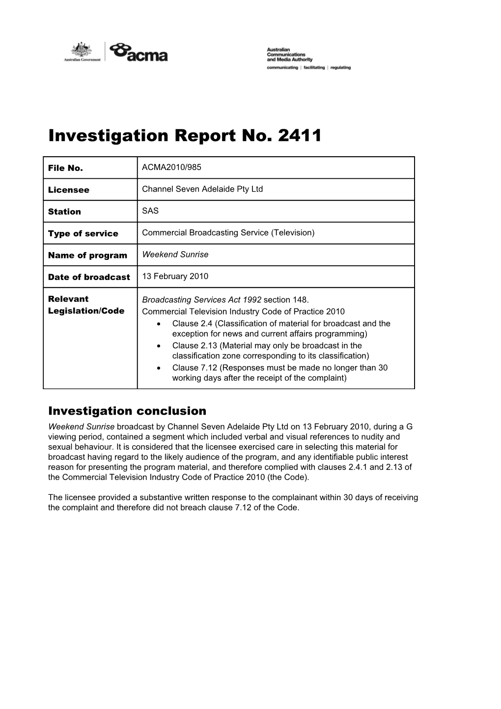 SAS - ACMA Investigation Report 2411