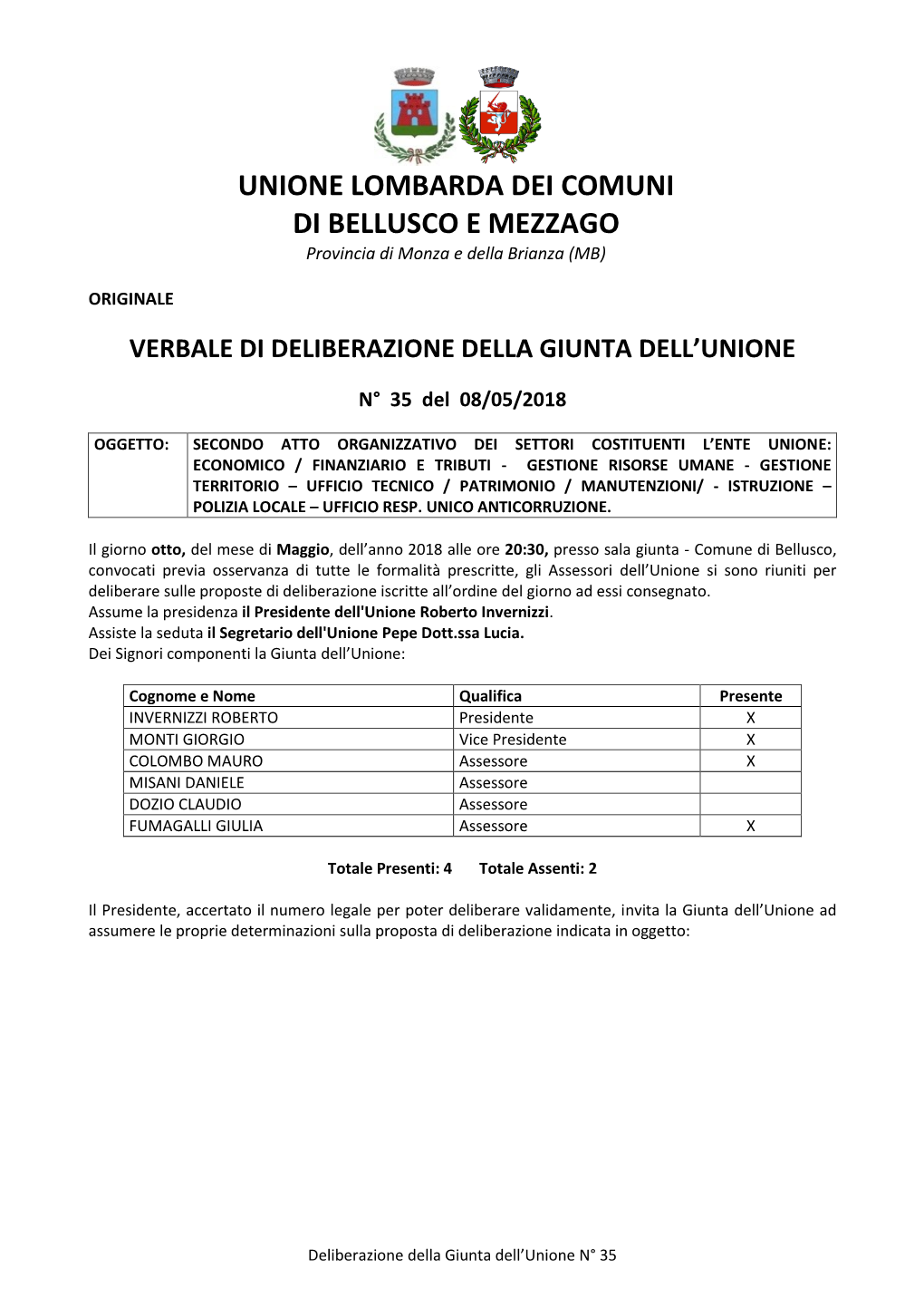 UNIONE LOMBARDA DEI COMUNI DI BELLUSCO E MEZZAGO Provincia Di Monza E Della Brianza (MB)