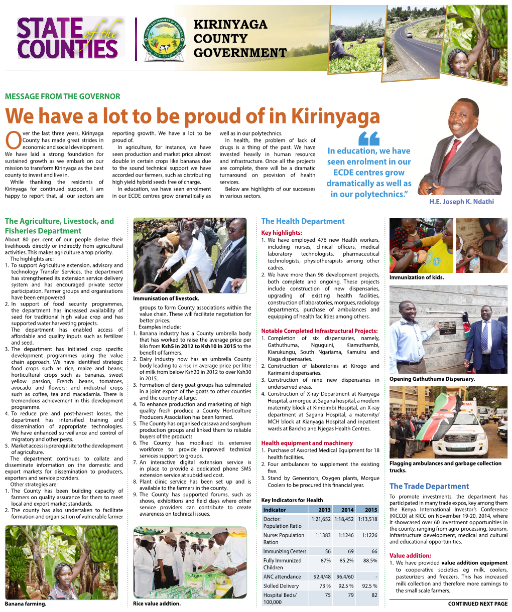 We Have a Lot to Be Proud of in Kirinyaga Ver the Last Three Years, Kirinyaga Reporting Growth