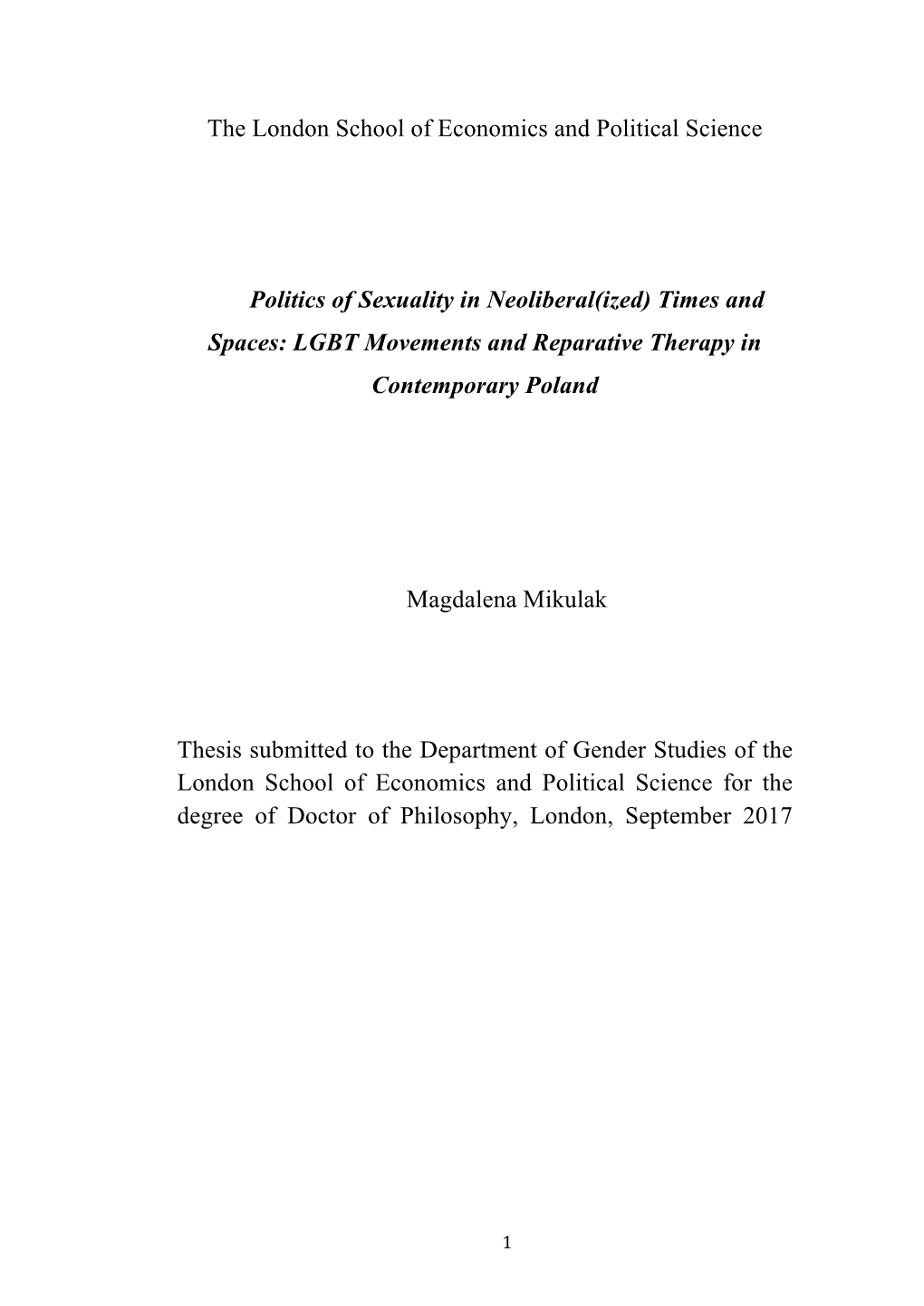 Times and Spaces: LGBT Movements and Reparative Therapy in Contemporary Poland