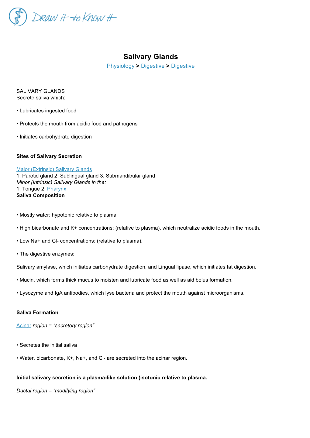 Salivary Glands Physiology > Digestive > Digestive