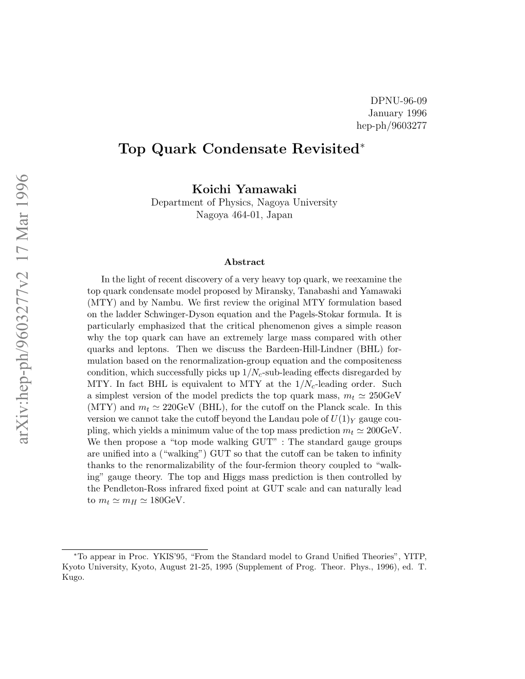 Top Quark Condensate Revisited