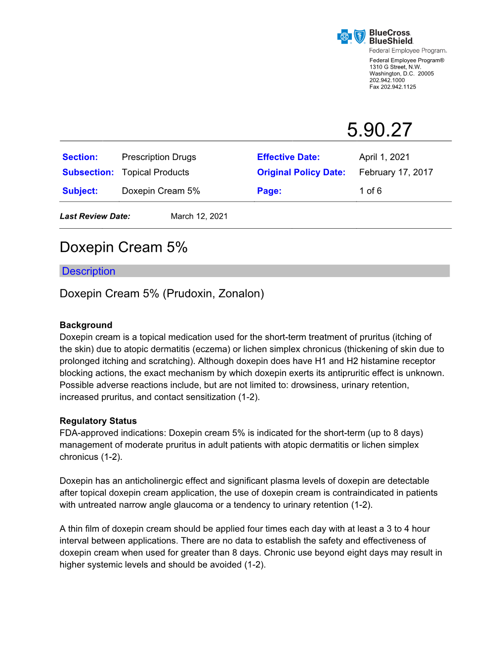 Doxepin Cream 5% Page: 1 of 6