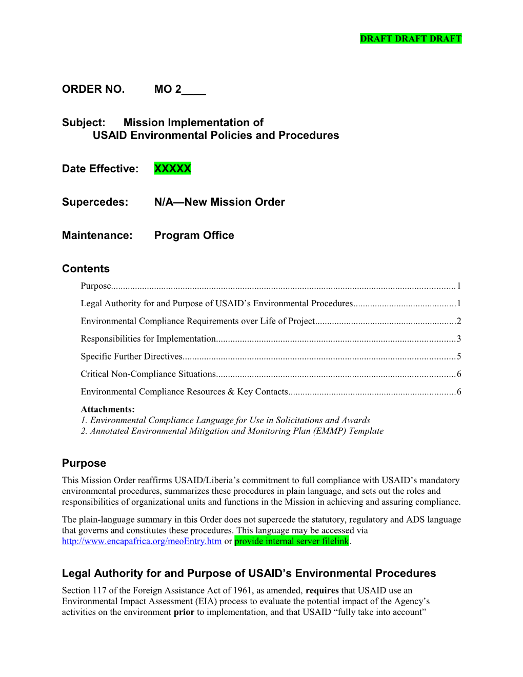 Legal Authority for and Purpose of USAID S Environmental Procedures 1