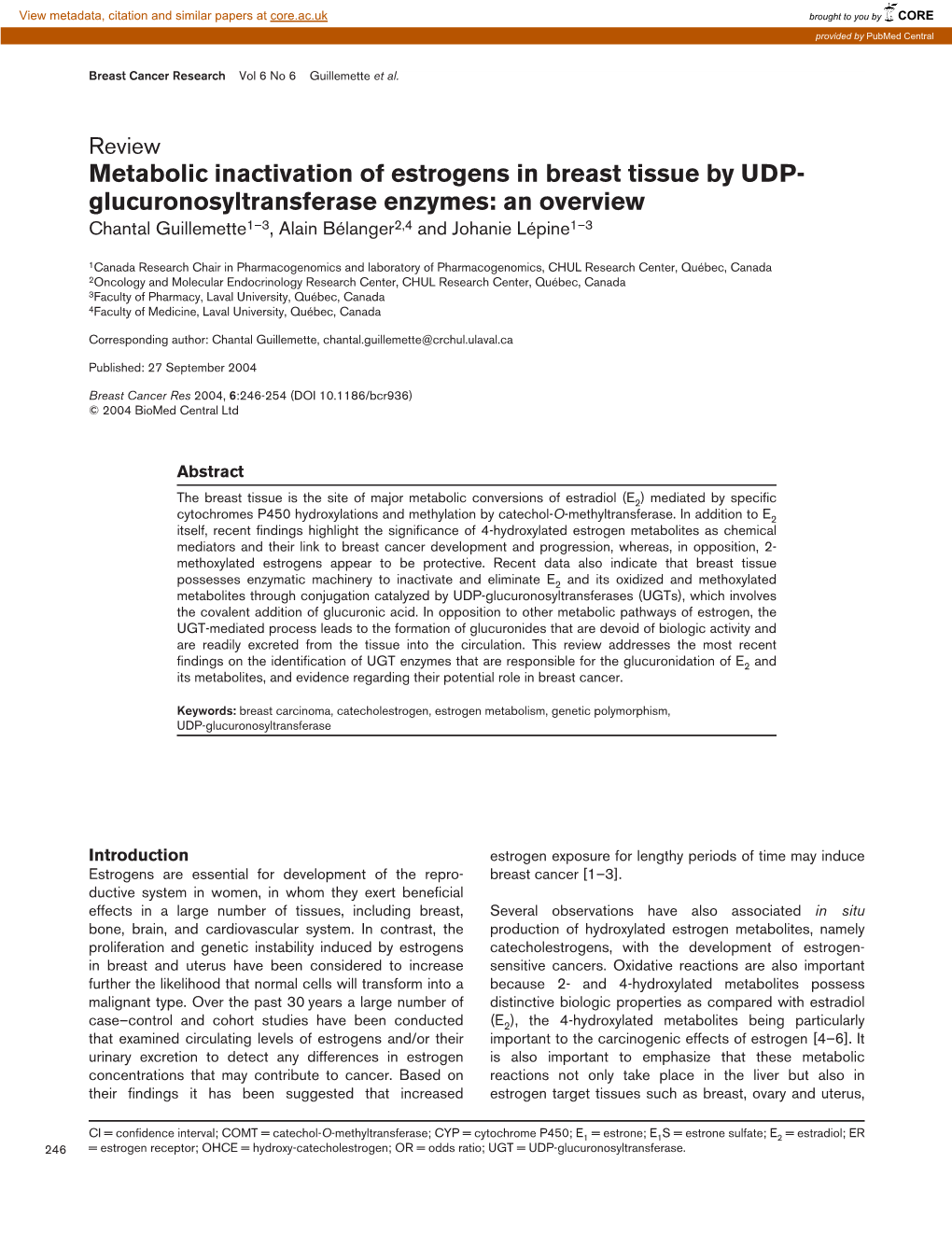 Metabolic Inactivation of Estrogens in Breast Tissue By