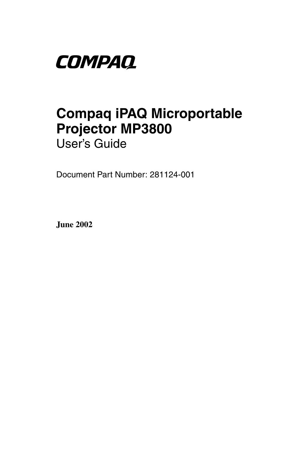 Compaq Ipaq Microportable Projector MP3800 User's Guide