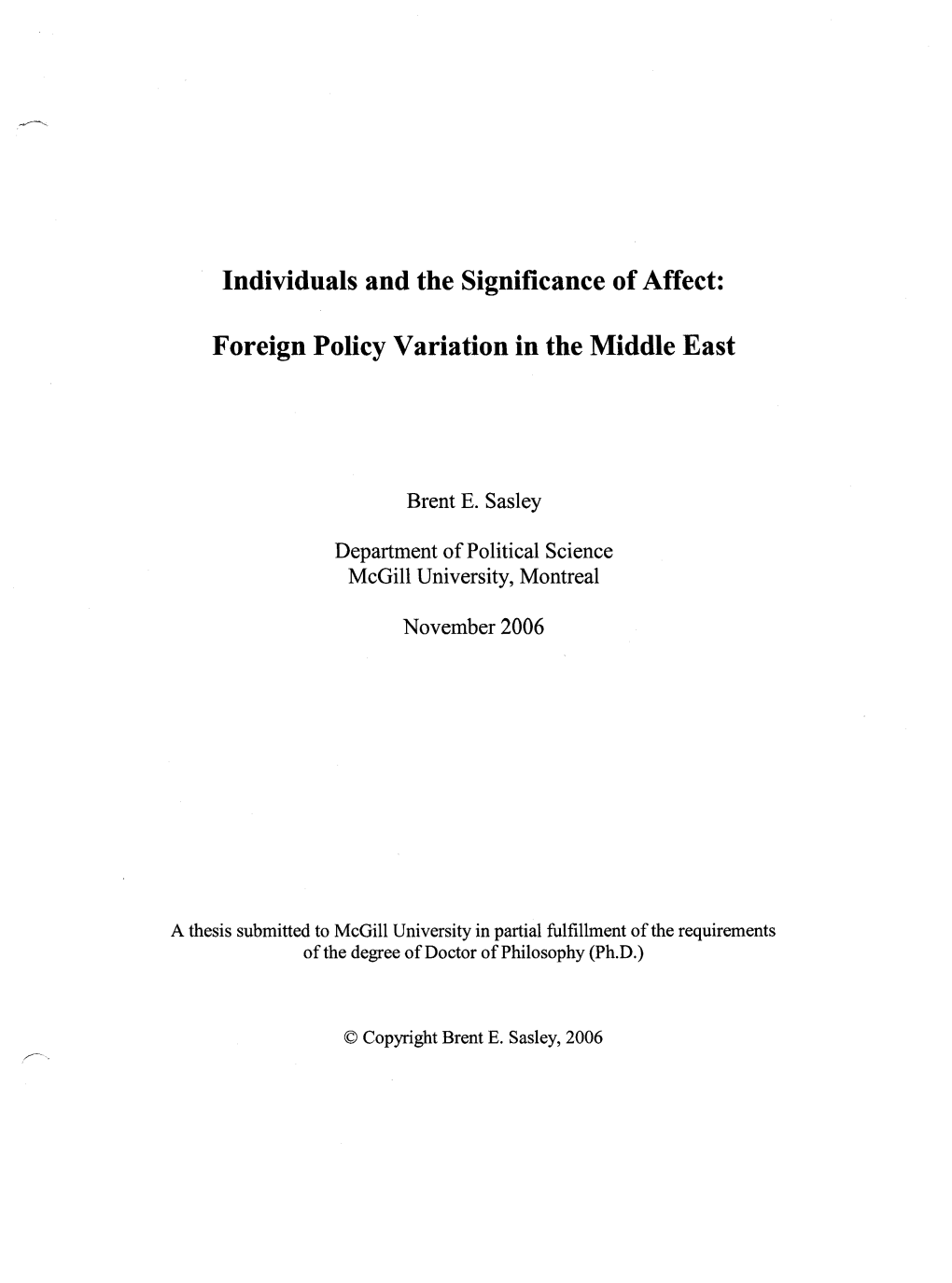 Individuals and the Significance of Affect: Foreign Policy Variation In