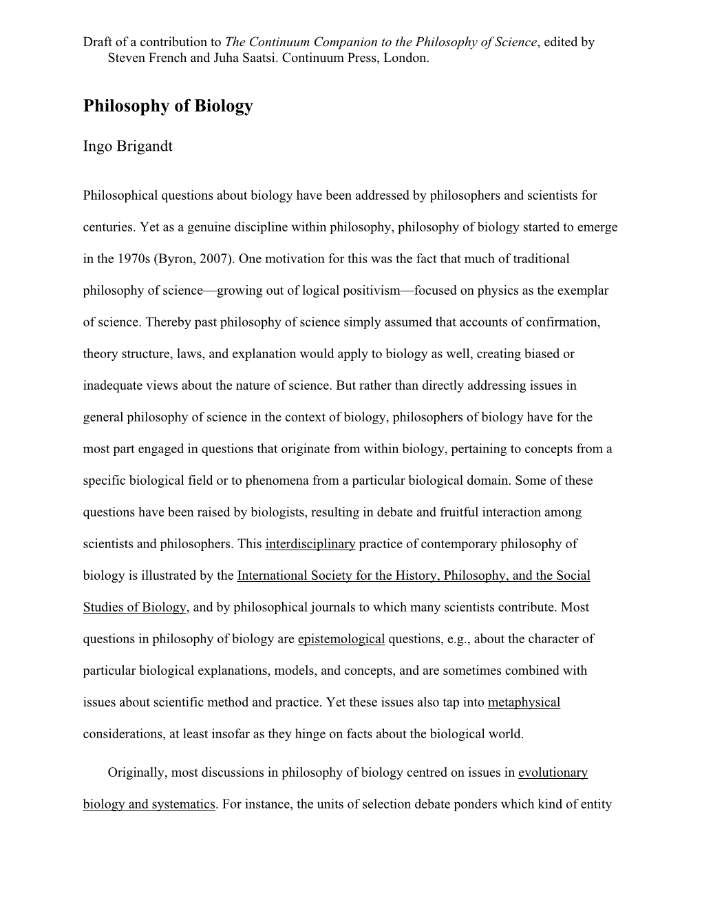 Philosophy of Biology