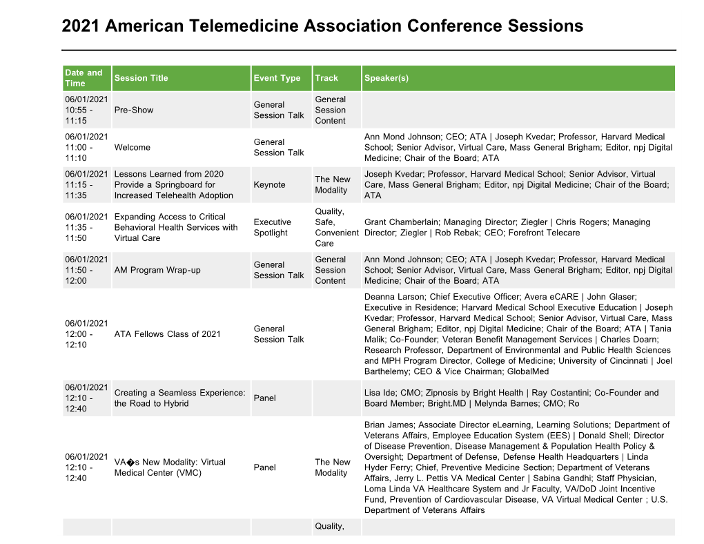 2021 American Telemedicine Association Conference Sessions