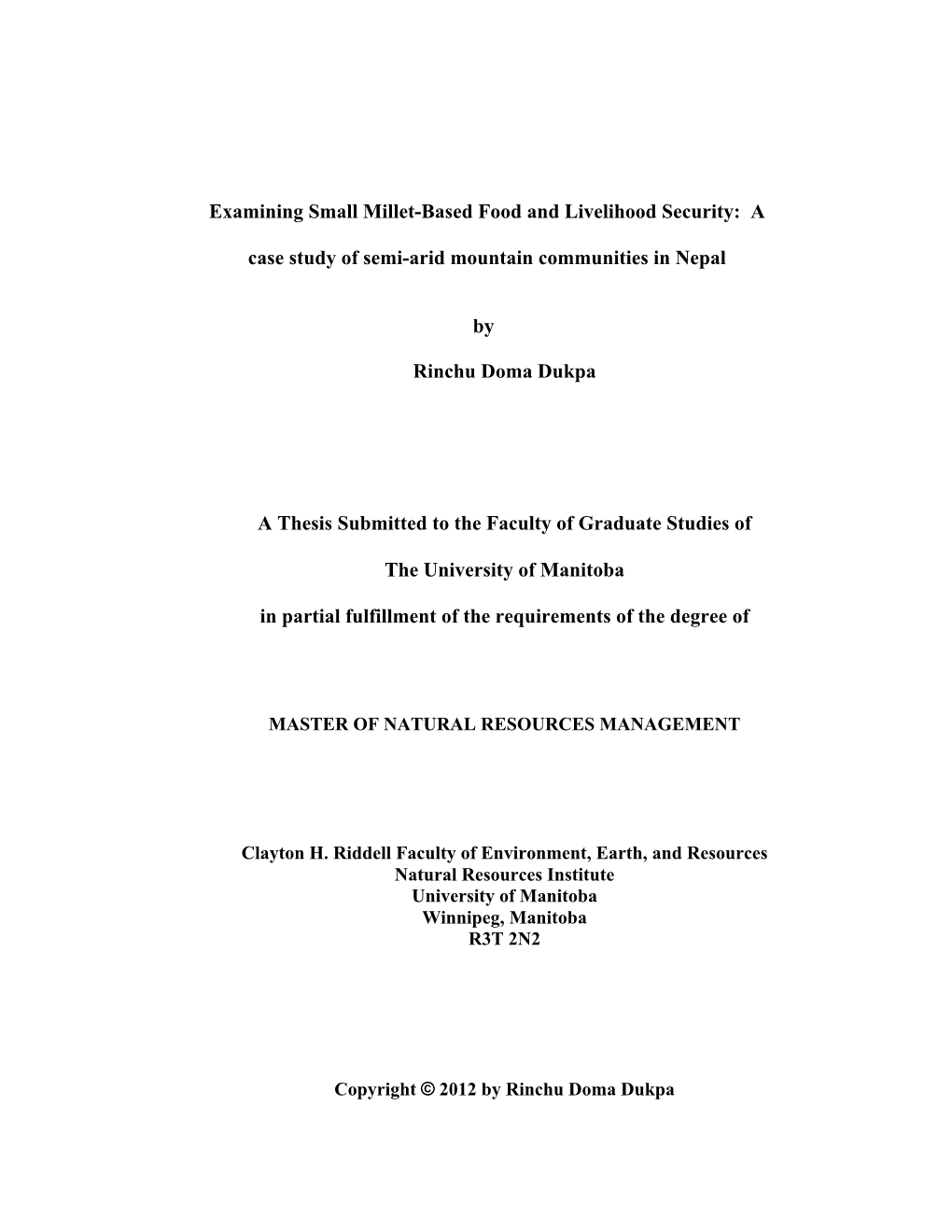 A Case Study of Semi-Arid Mountain Communities in Nepal