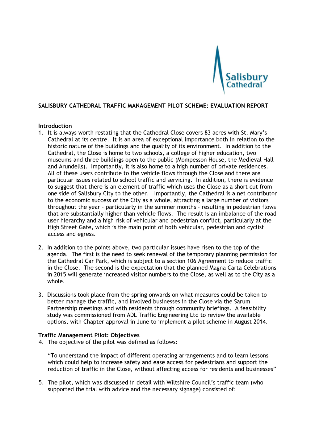 Salisbury Cathedral Traffic Management Pilot Scheme: Evaluation Report