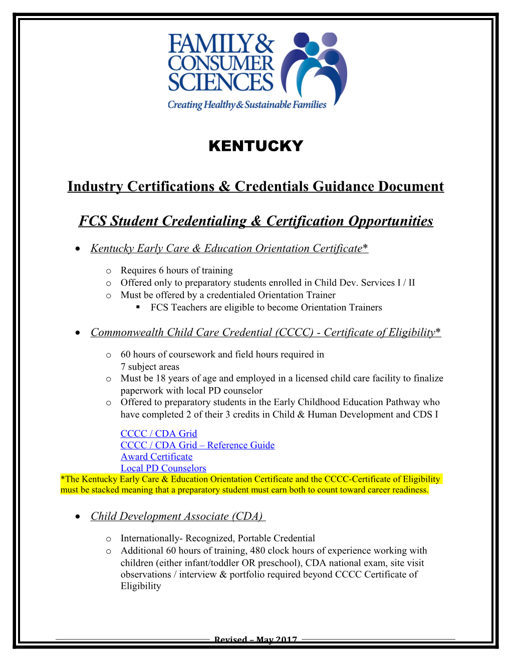 Industry Certifications & Credentials Guidance Document