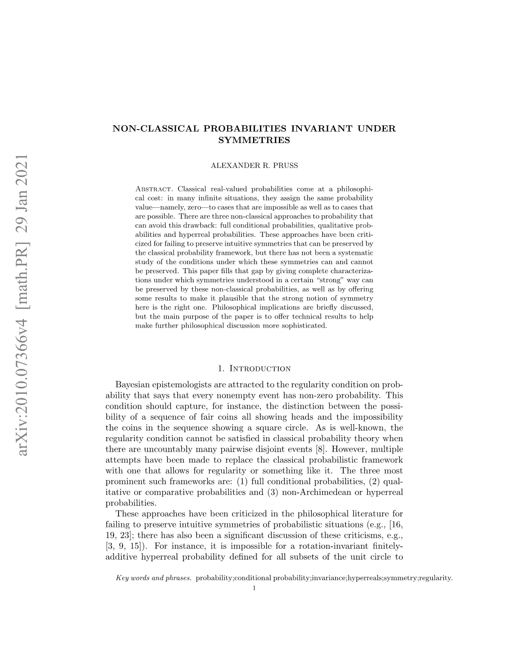 Arxiv:2010.07366V4 [Math.PR] 29 Jan 2021 Ihoeta Losfrrglrt Rsmtiglk T the Non-Archimed (3) It