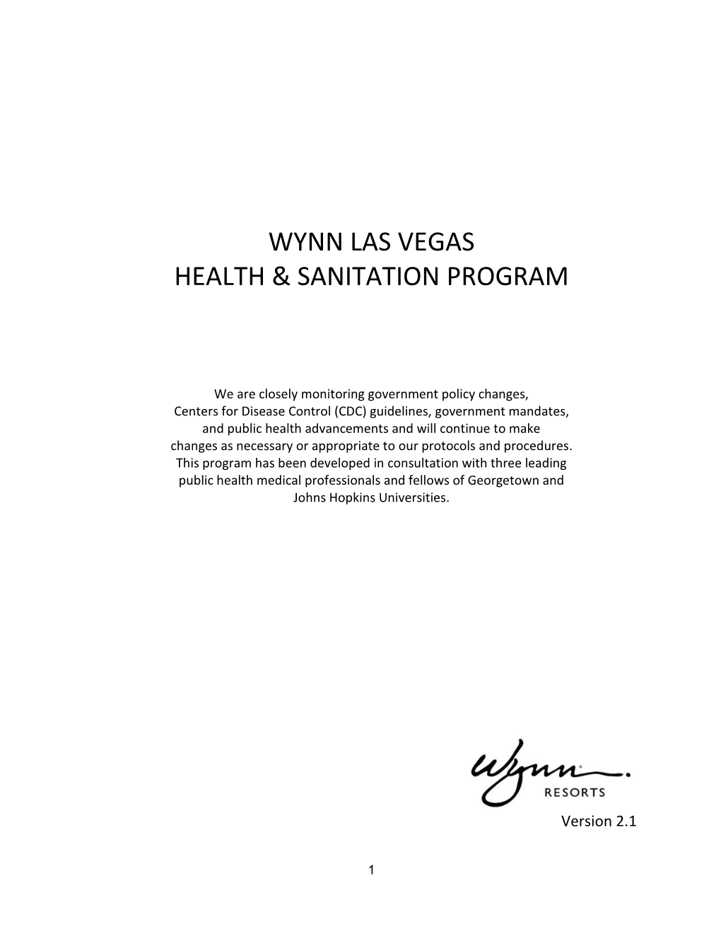 Wynn Las Vegas Health & Sanitation Program