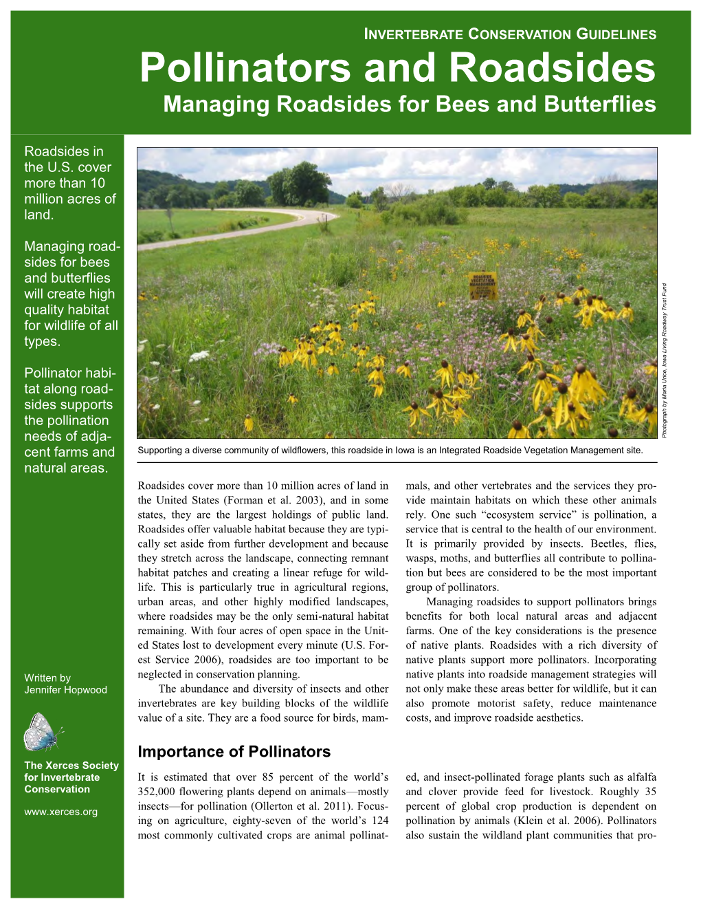 Pollinators and Roadsides Managing Roadsides for Bees and Butterflies