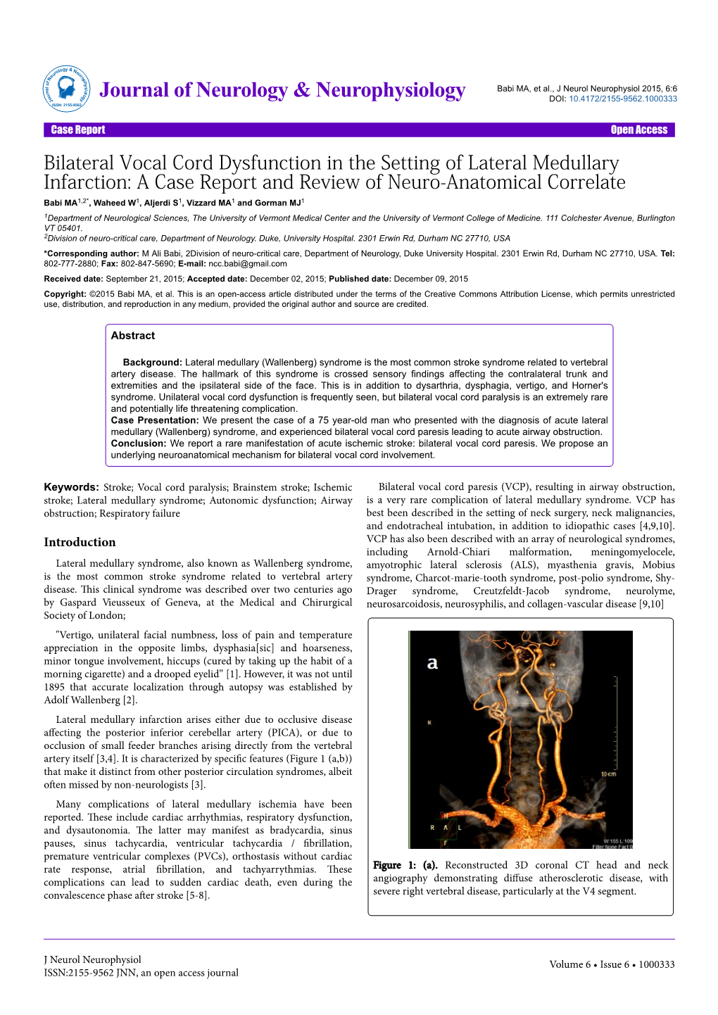 Bilateral Vocal Cord Dysfunction in the Setting of Lateral Medullary Infarction