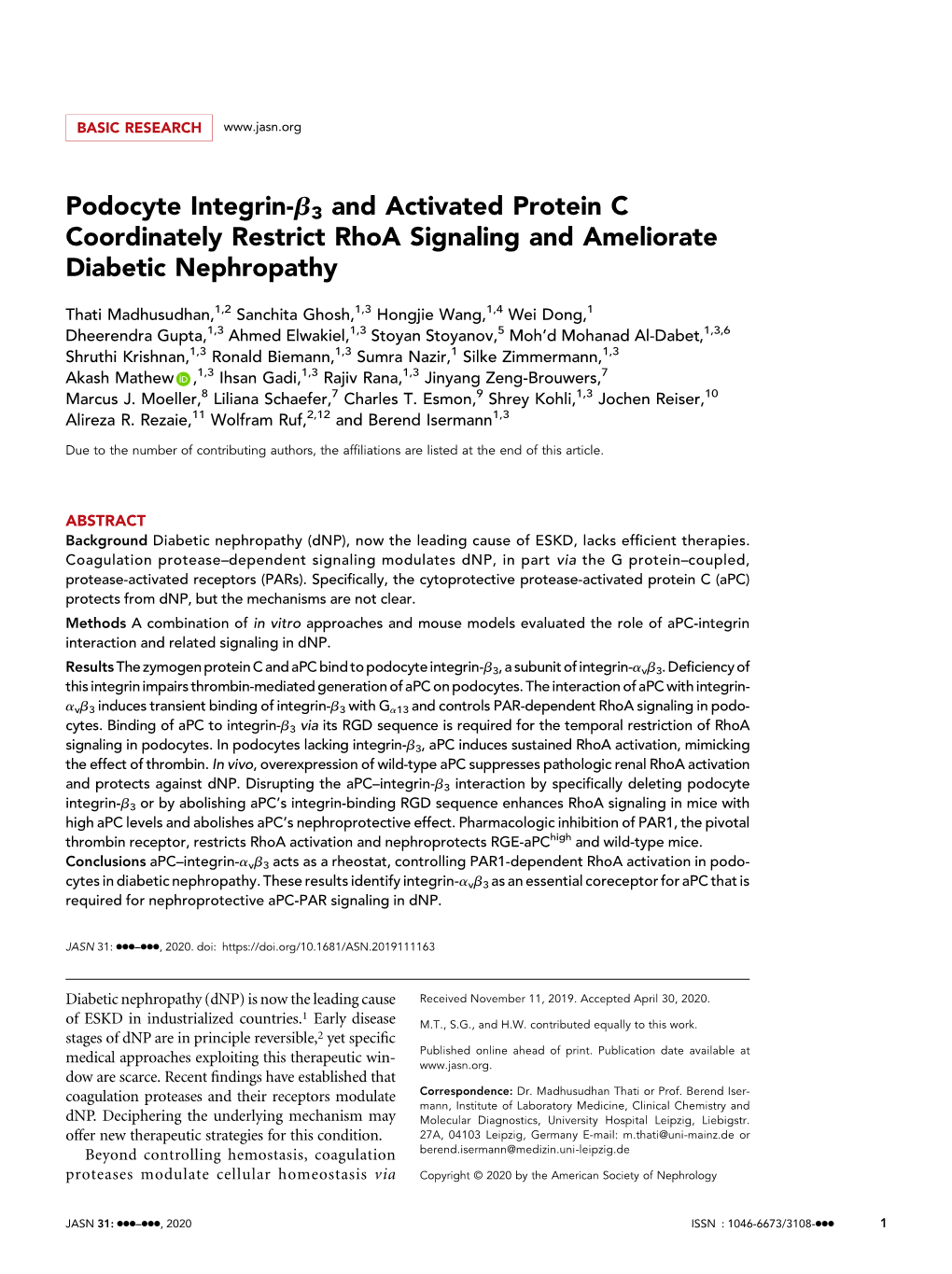 Podocyte Integrin-Β3 and Activated Protein C Coordinately Restrict Rhoa Signaling and Ameliorate Diabetic Nephropathy