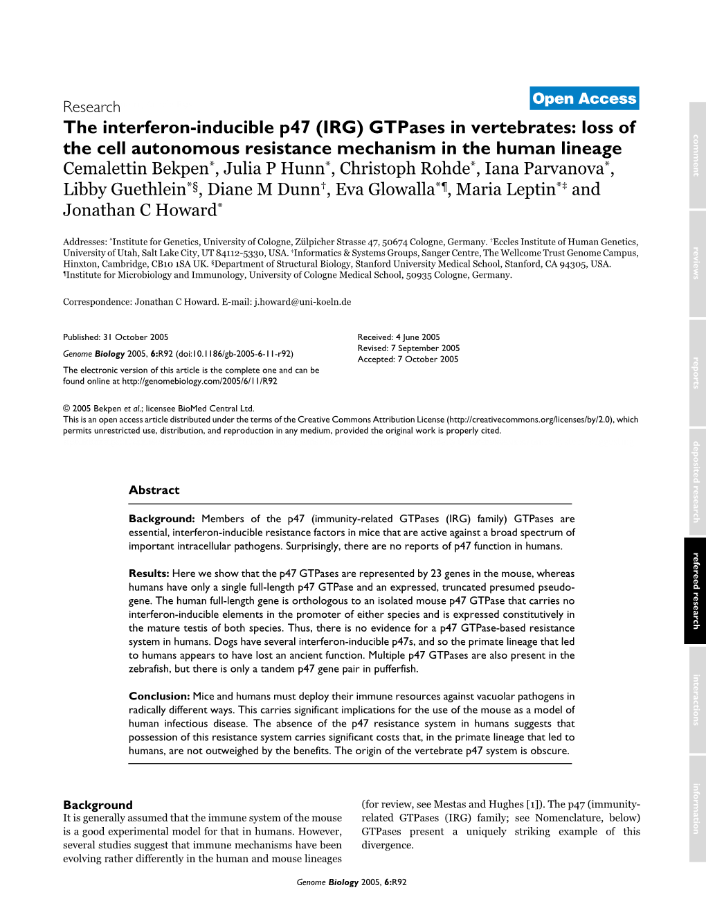 The Interferon-Inducible P47 (IRG) Gtpases In