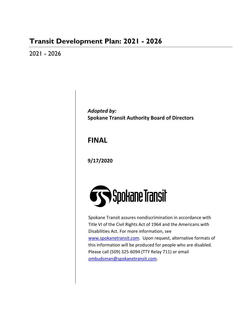 Transit Development Plan: 2021 - 2026 2021 - 2026