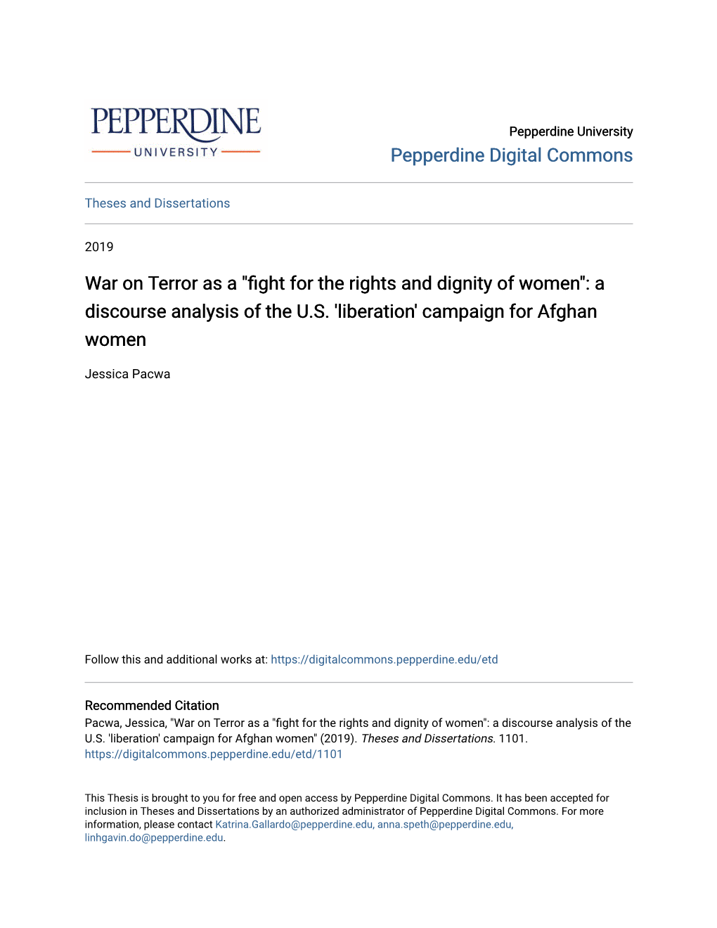 War on Terror As a "Fight for the Rights and Dignity of Women": a Discourse Analysis of the U.S