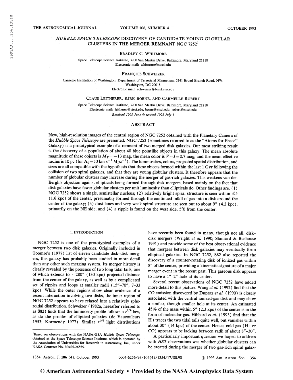 1993Aj 106.1354W the Astronomical Journal