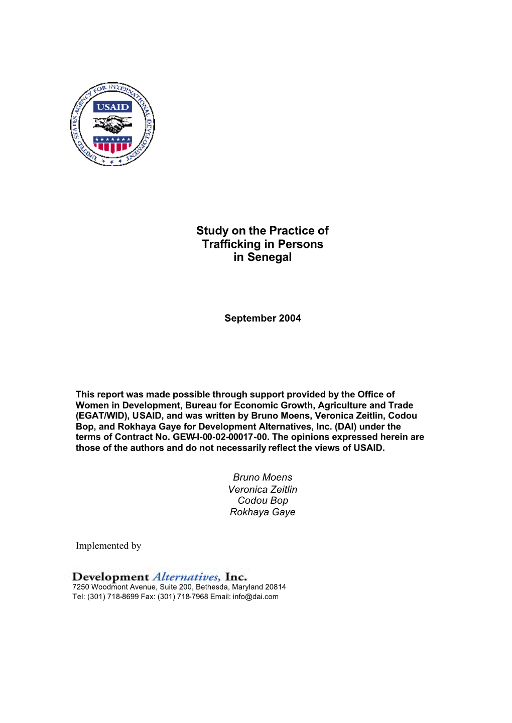 Study on the Practice of Trafficking in Persons in Senegal