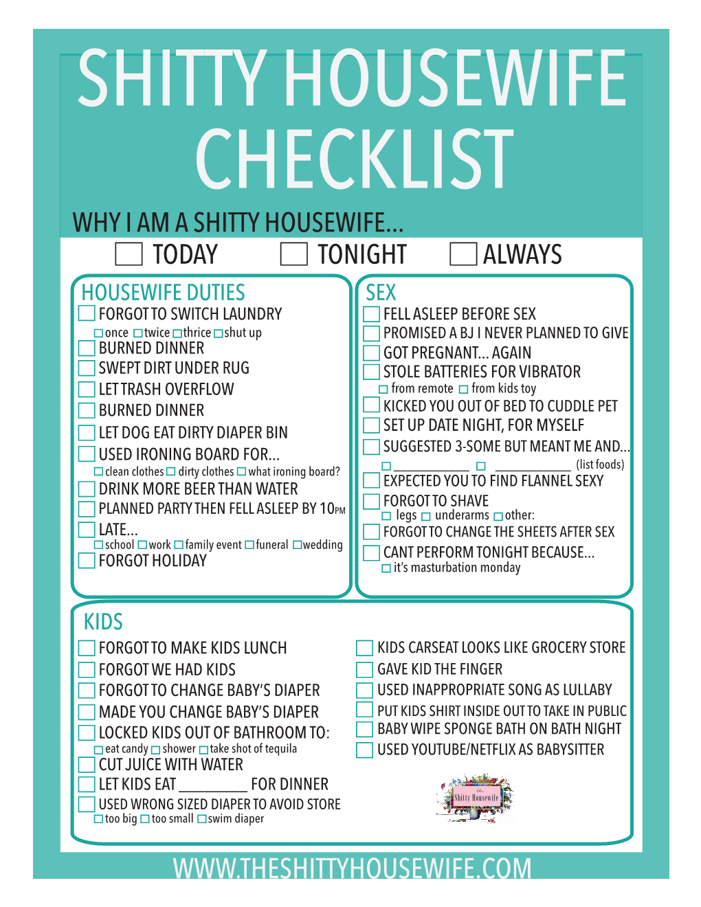 Shitty Housewife Checklist Why I Am a Shitty Housewife