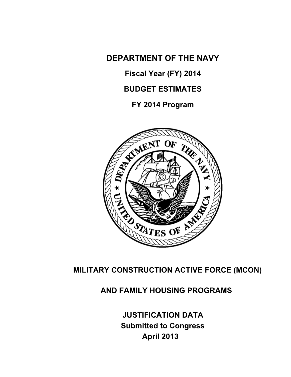 DEPARTMENT of the NAVY Fiscal Year (FY) 2014