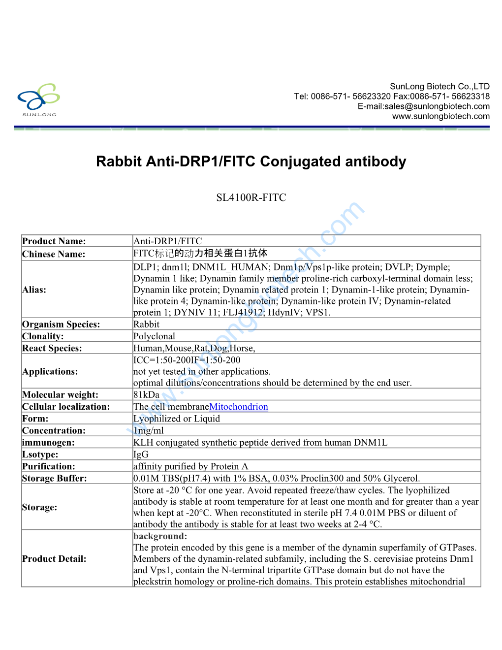 Rabbit Anti-DRP1/FITC Conjugated Antibody-SL4100R-FITC