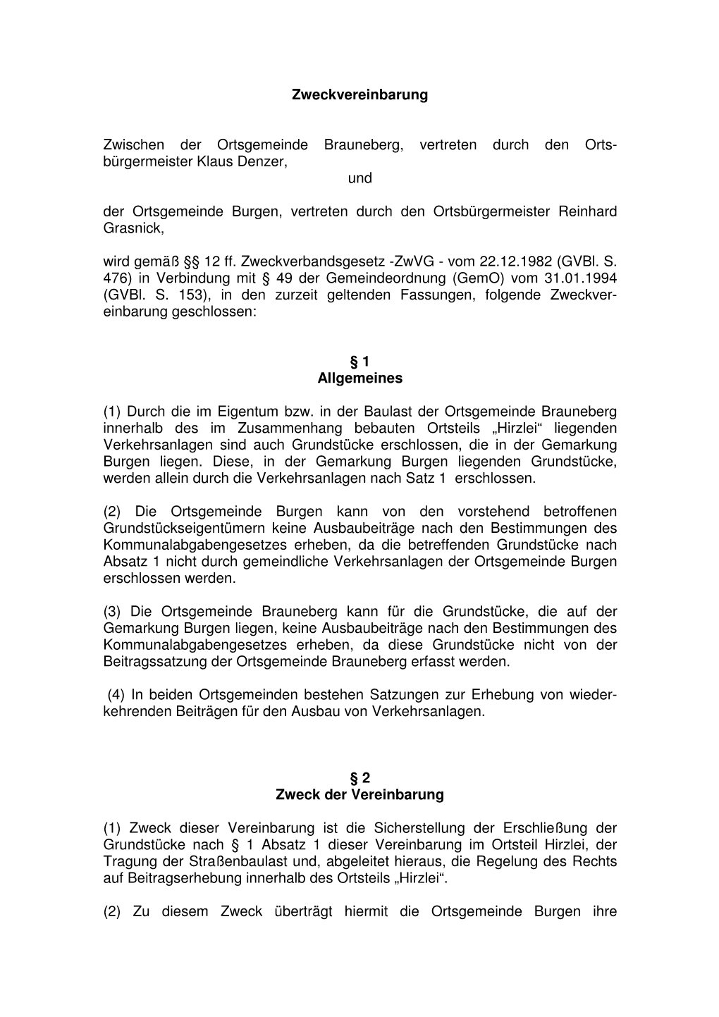 21. Zweckvereinbarung OG Brauneberg-Burgen I.S.Wkb VKA Hirzlei Vom 20090107 Und 20090105